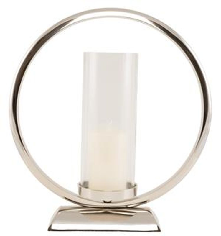 Lysestake rund blank nikkel m/glass 32x36 cm