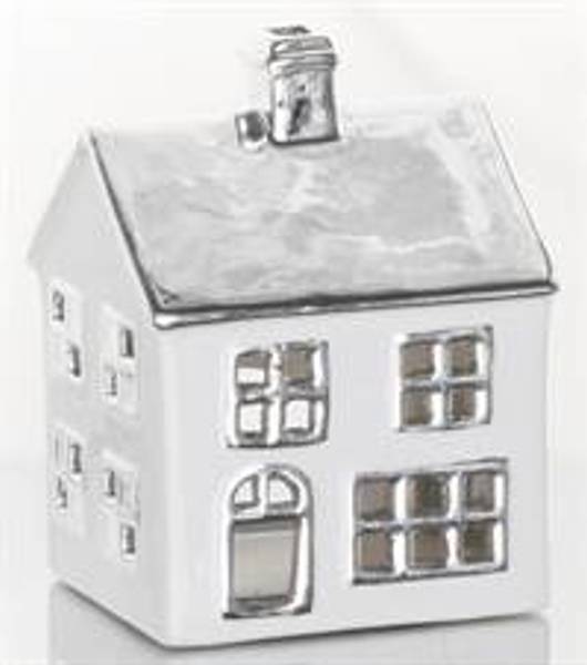 Lyshus m/ledlys hvit/sølv 15 cm