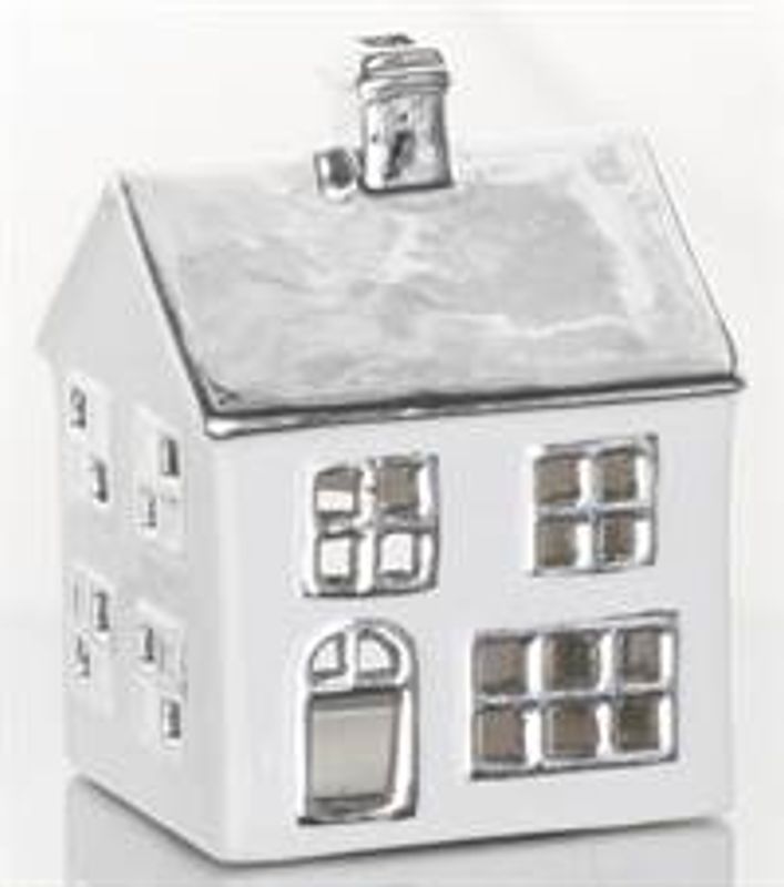 Lyshus m/ledlys hvit/sølv 15 cm