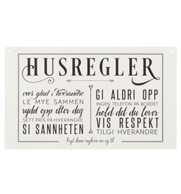 Hovedbilde Skilt Husregler hvit m/tekst  ...