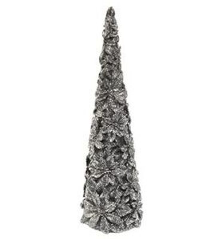 Juletre sort/blomster 15,5 cm
