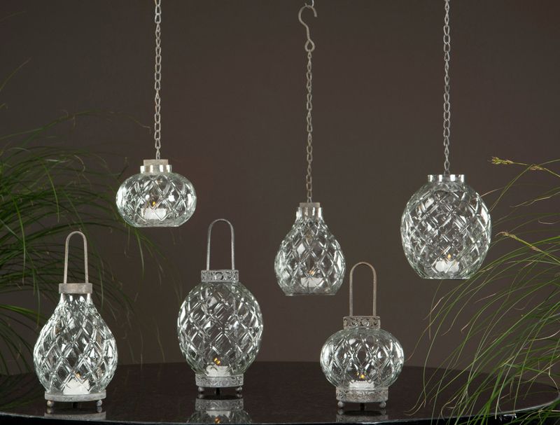 Lyslykt heng glass/metall 12x16