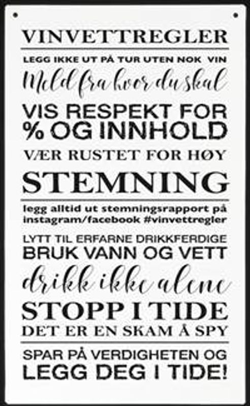 Metallskilt: Vinvettregler
