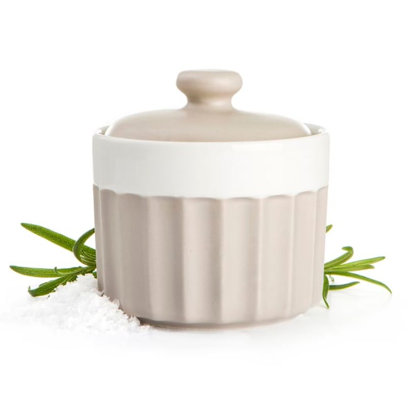 Krukke m/lokk beige 9x6,7 cm