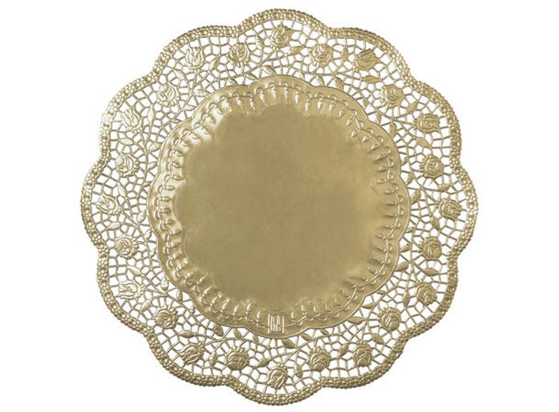  Kakebrikke rund rosedekor 36cm gull s/4