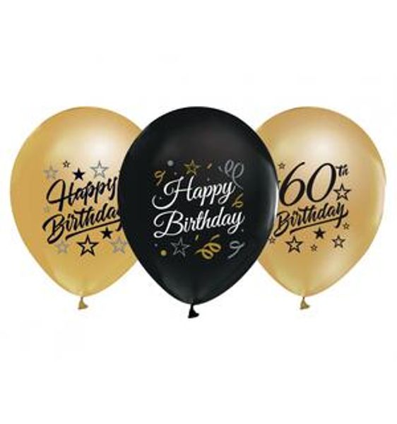 Ballong 60 år gull/sort 30cm 5 ass