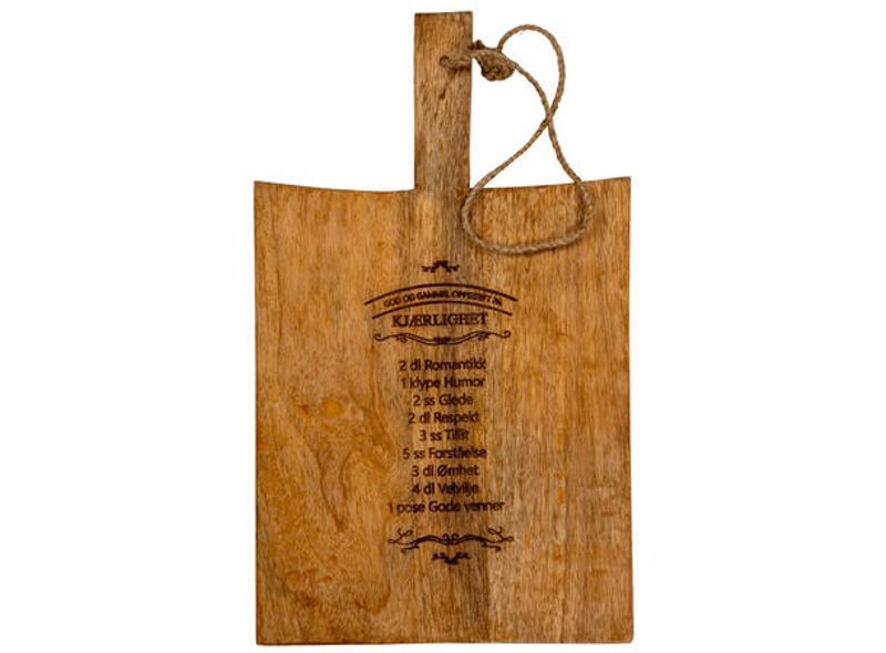 Skjærefjøl tekst Kjærlighet 40x25x2cm Mangotre