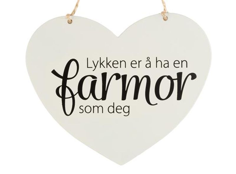 Skilt hjerte lite Lykken...farmor 13x11cm Metall
