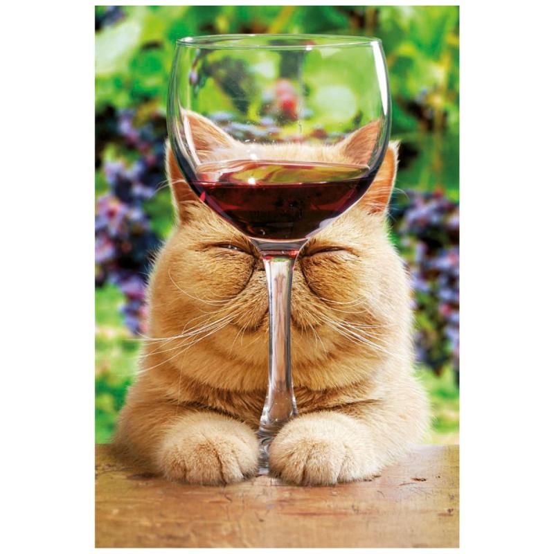 Kort. Katte med vinglass