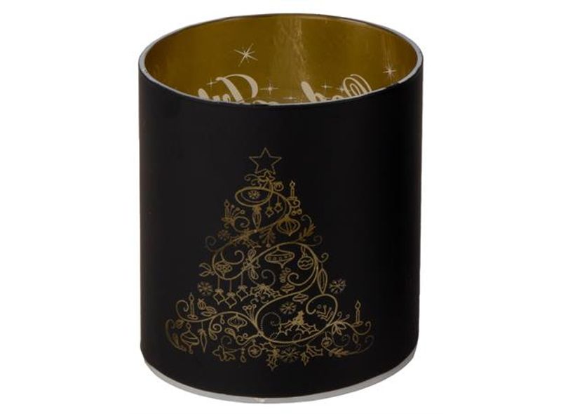 Lyslykt God jul Sort/gull Led/timer  9x10 cm