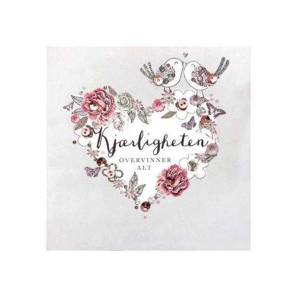 Kort bryllup/blomsterhjerte håndlaget 15x15 cm