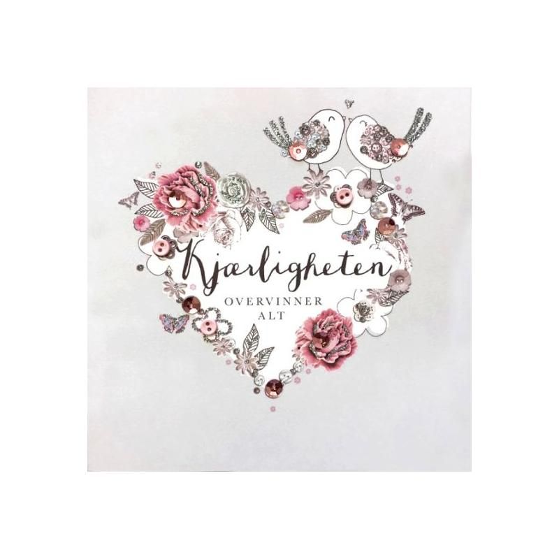 Kort bryllup/blomsterhjerte håndlaget 15x15 cm