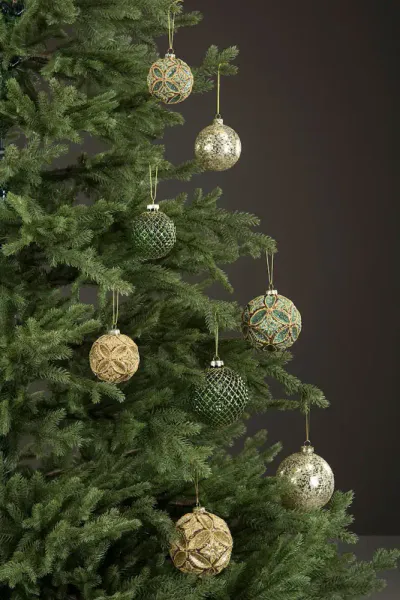 Julekule Grønn/brun/glitter D 10 cm