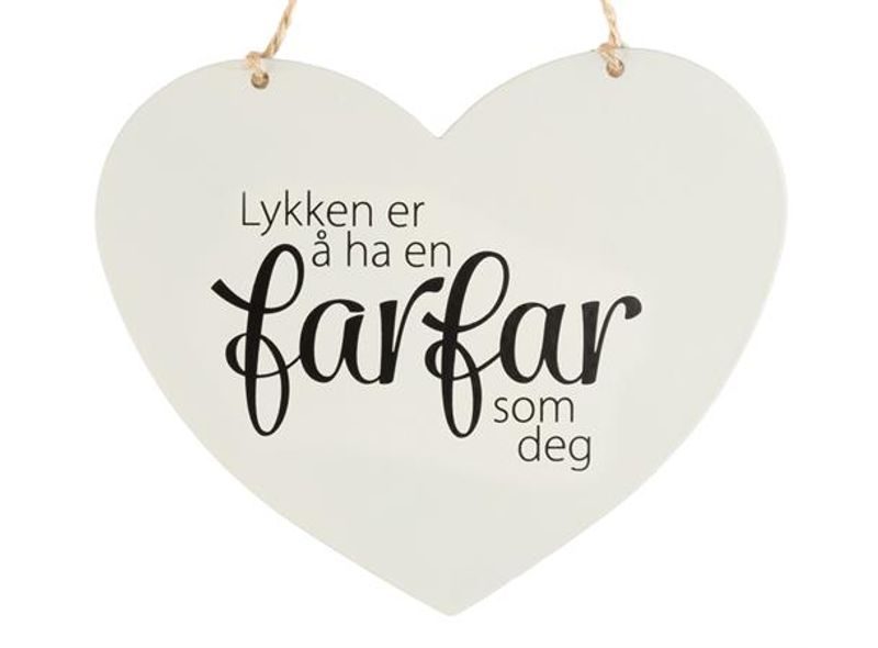 Skilt hjerte lite Lykken...farfar 13x11cm Metall
