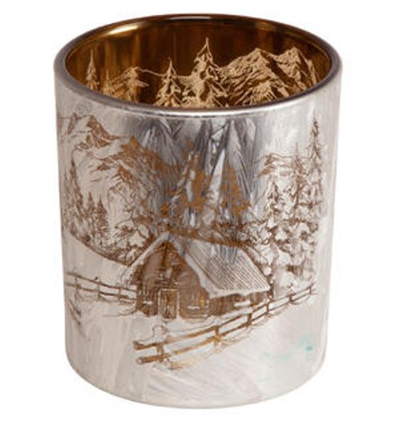 Lysglass frostet vinterhytte 9x10cm