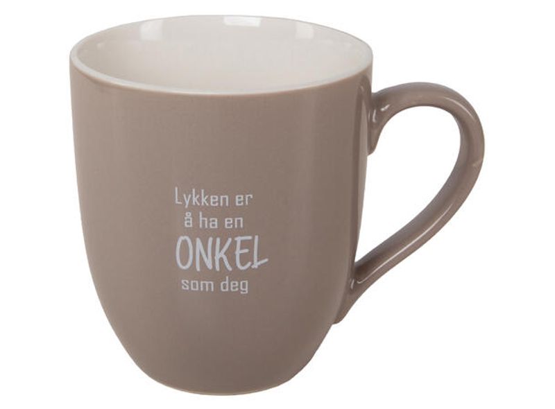 Krus Lykken...onkel beige m/hvit tekst D:8cm H:9cm Gaveeske