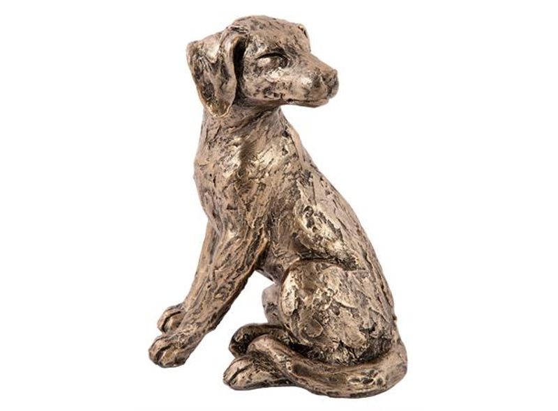 Hund sittende antikkgull 14x10x19,5cm