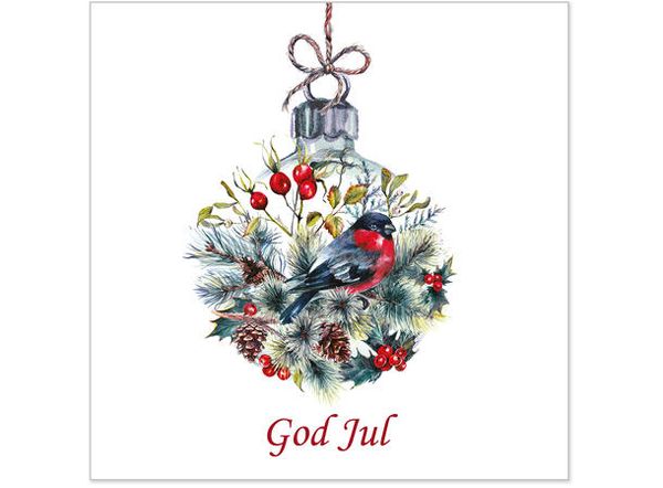 Serviett God jul med dompap 33x33 cm